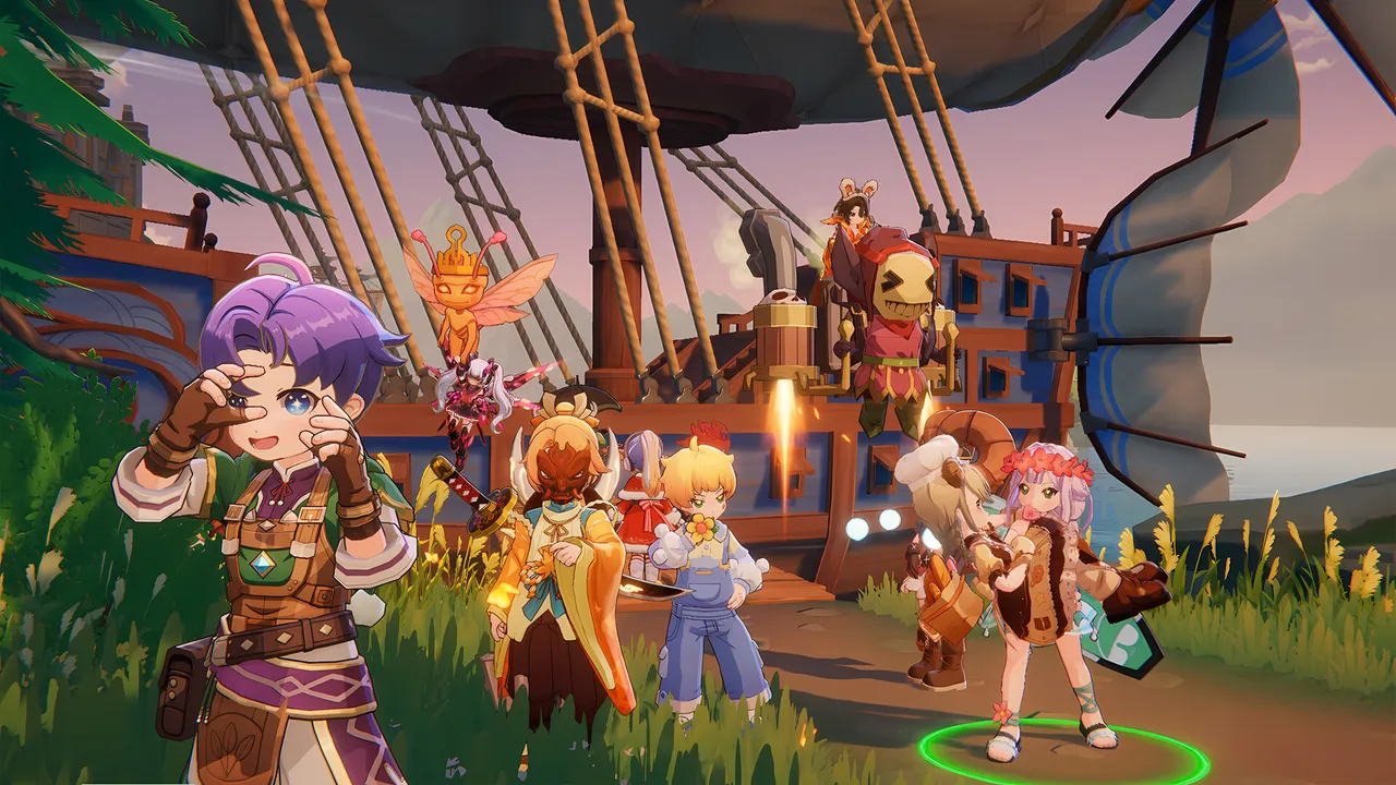 A group of adventurers poses together on the deck of a large airship in Ragnarok Online: World Journey